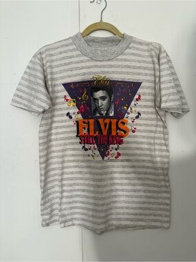 Vintage 90s Elvis Presley Striped Graphic Tee M Made in USA